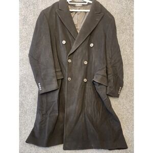 Ralph Lauren Coat Mens 48 Gray Lambswool Double Breasted Long Overcoat Lined